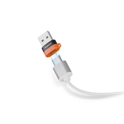 Porodo Snap Charge Usb-A To Usb-C Adapter - Sturdy Aluminum - Fast Charging And Data Transfer - Black/Orange